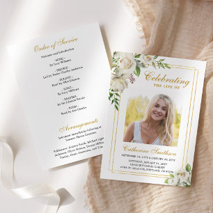 Elegant Floral Memorial Funeral Order of Service  Program