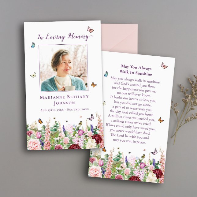 Elegant Floral Memorial Funeral Prayer Card (Creator Uploaded)