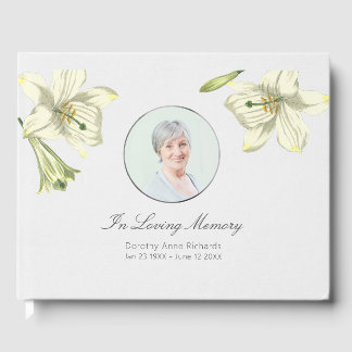 Elegant Floral Memorial Funeral Service Photo Guest Book