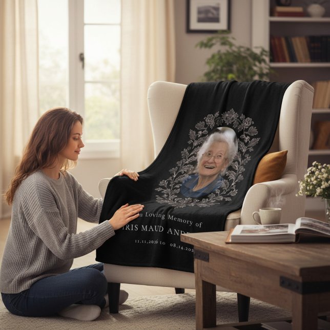 Elegant Floral Memorial Photo In Loving Memory  Fleece Blanket (Creator Uploaded)