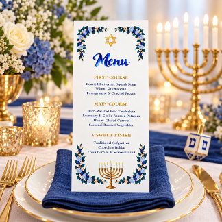 Elegant Floral Menorah Hanukkah Dinner Menu
