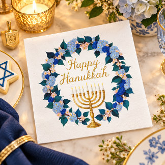 Elegant Floral Menorah Hanukkah Party Napkins