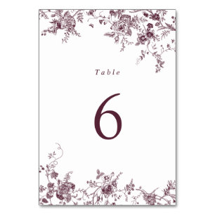 Elegant Floral Merlot Vintage Wedding Table Number
