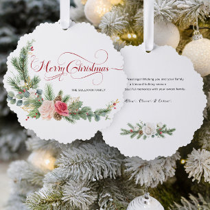 Elegant Floral Merry Christmas Calligraphy Tree Decoration Card