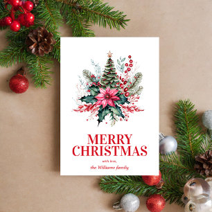 Elegant Floral Merry Christmas Holiday Card