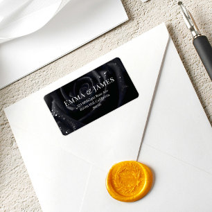 Elegant Floral Midnight Rose Black & White Wedding Label