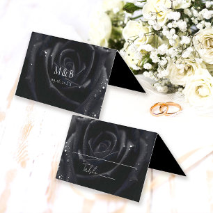 Elegant Floral Midnight Rose Wedding Place Card