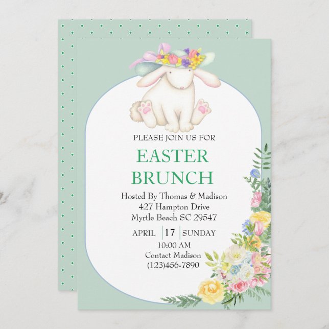 Elegant Floral Mint Green Easter Brunch Invitation (Front/Back)