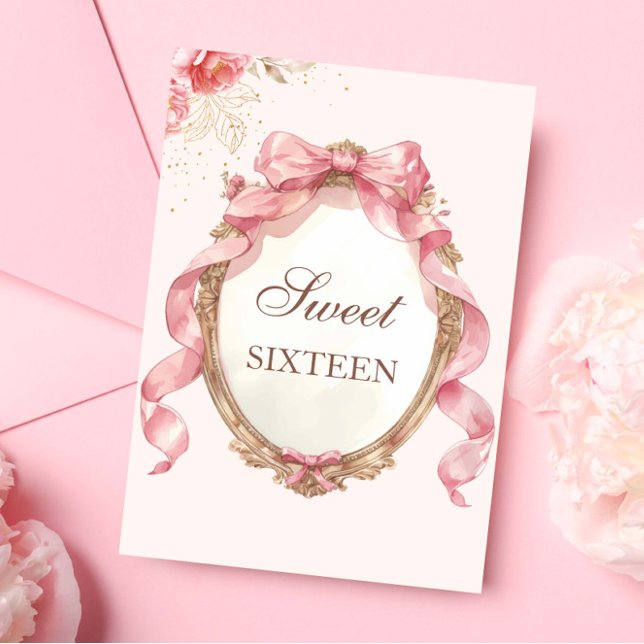 Elegant Floral Mirror Birthday Sweet 16 Invitation (Creator Uploaded)