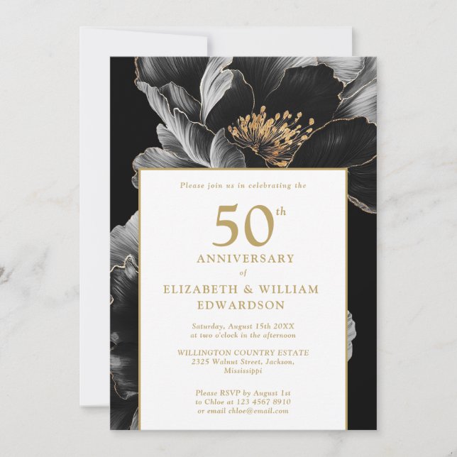 Elegant Floral Modern Chic 50th Anniversary Invitation (Front)