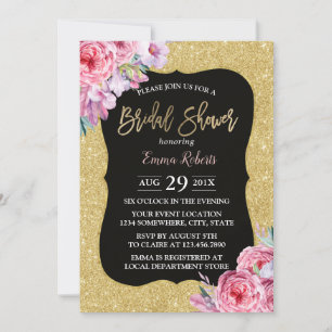 Elegant Floral Modern Gold Glitter Bridal Shower Invitation