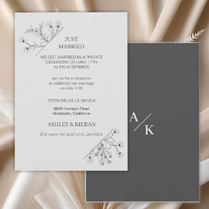 Elegant Floral Modern Grey Just Married Invitation