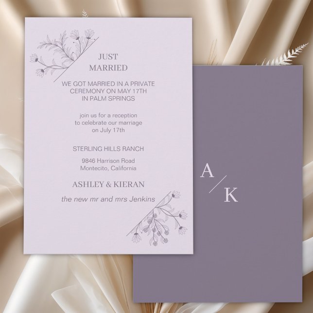 Elegant Floral Modern Lavender Just Married Invitation (Creator Uploaded)