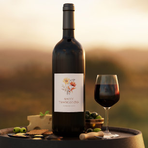 Elegant Floral Modern Thanksgiving Party Wine Label