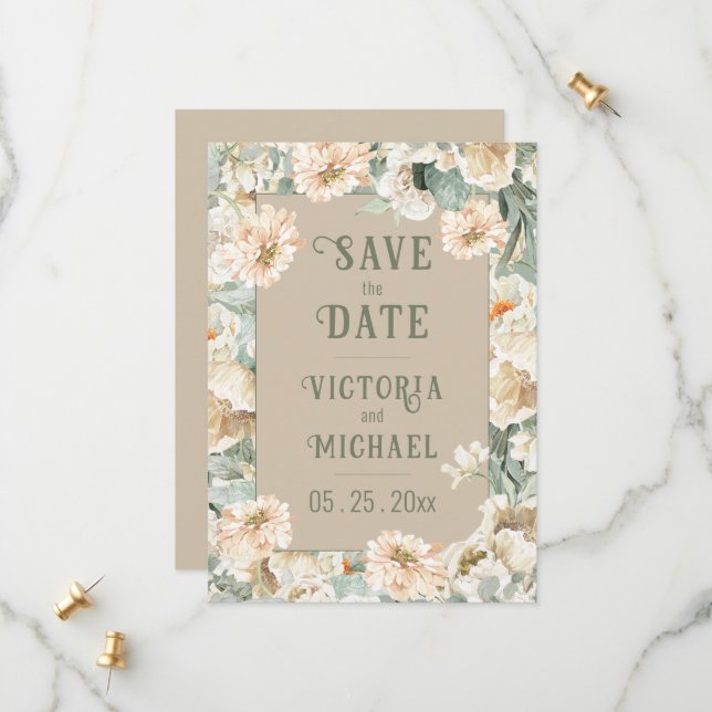 Elegant Floral Modern Wedding Save The Date (Front/Back In Situ)