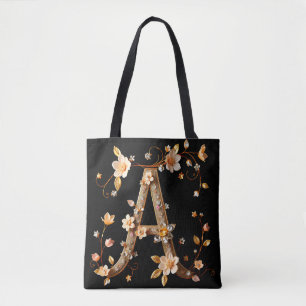 Elegant Floral Monogram A with Intricate Design Tote Bag