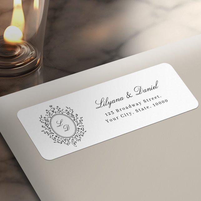 Elegant Floral Monogram Classic Return Address Label (Elegant Floral Monogram Classic Return Address Label)