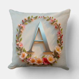 Elegant Floral Monogram Design Letter A Cushion