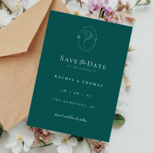 Elegant Floral Monogram Emerald Wedding Save The Date