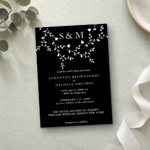 Elegant Floral Monogram Frame in Black White Invitation