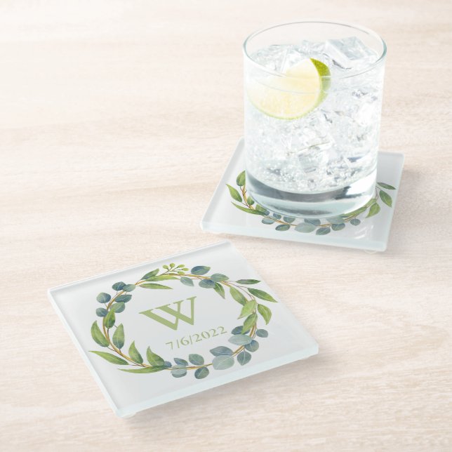 Elegant Floral Monogram Glass Coaster (Angled)