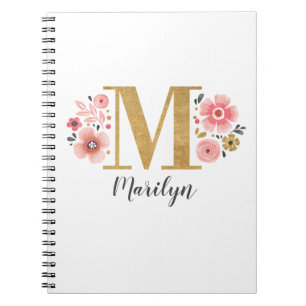 Elegant Floral Monogram Initial Name Notebook