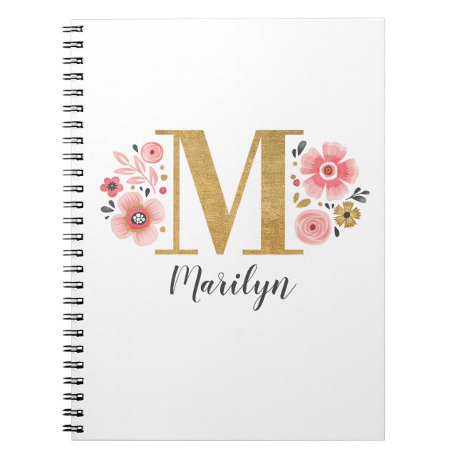 Elegant Floral Monogram Initial Name Notebook (Front)