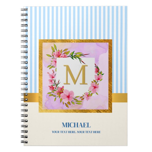 Elegant Floral Monogram Initial Script Custom Name Notebook (Front)