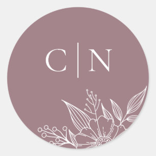 Elegant Floral Monogram Initials Mauve Wedding  Classic Round Sticker