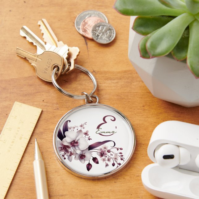 Elegant Floral Monogram Keychain (Desk)