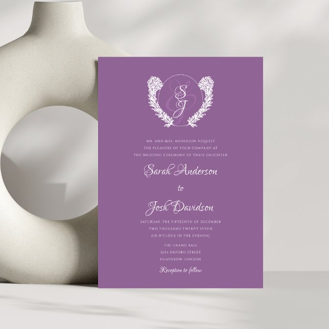 Elegant Floral Monogram Lavender Wedding  Invitation (Creator Uploaded)