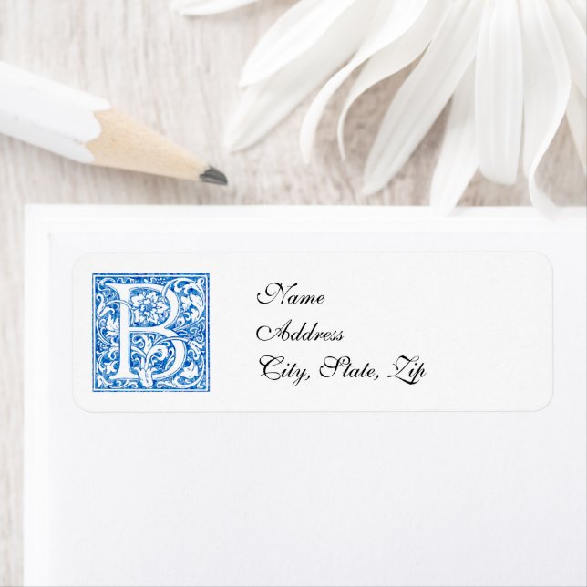 Elegant Floral Monogram Letter B Vintage  Return Address Label (Insitu)