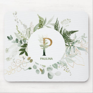 Elegant Floral Monogram Letter P Mouse Pad