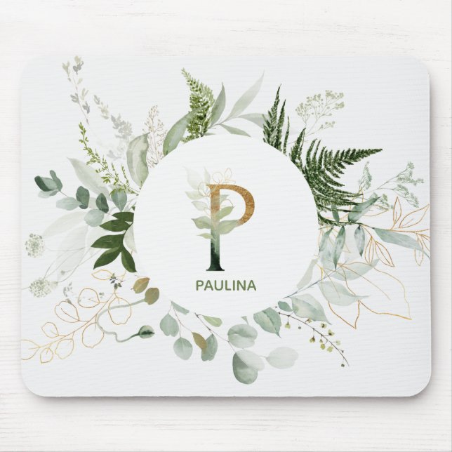 Elegant Floral Monogram Letter P Mouse Pad (Front)