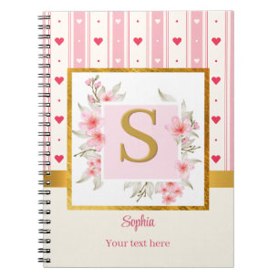 Elegant Floral Monogram & Marble Spiral Notebook