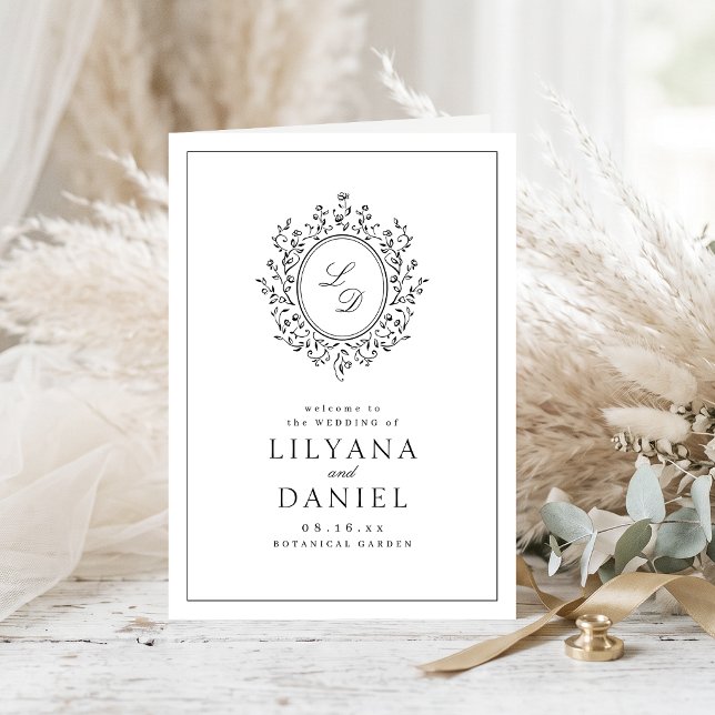 Elegant Floral Monogram Minimalist Wedding Program (Elegant Floral Monogram Minimalist Wedding Program)
