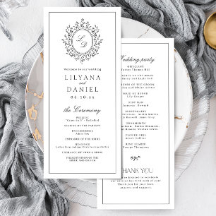 Elegant Floral Monogram Minimalist Wedding Program