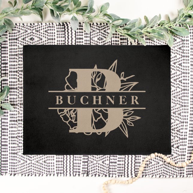 Elegant Floral Monogram & Name Doormat (Creator Uploaded)