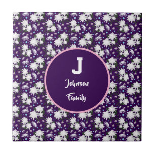 Elegant Floral Monogram Personalised Gift Design Ceramic Tile