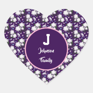 Elegant Floral Monogram Personalised Gift Design Heart Sticker