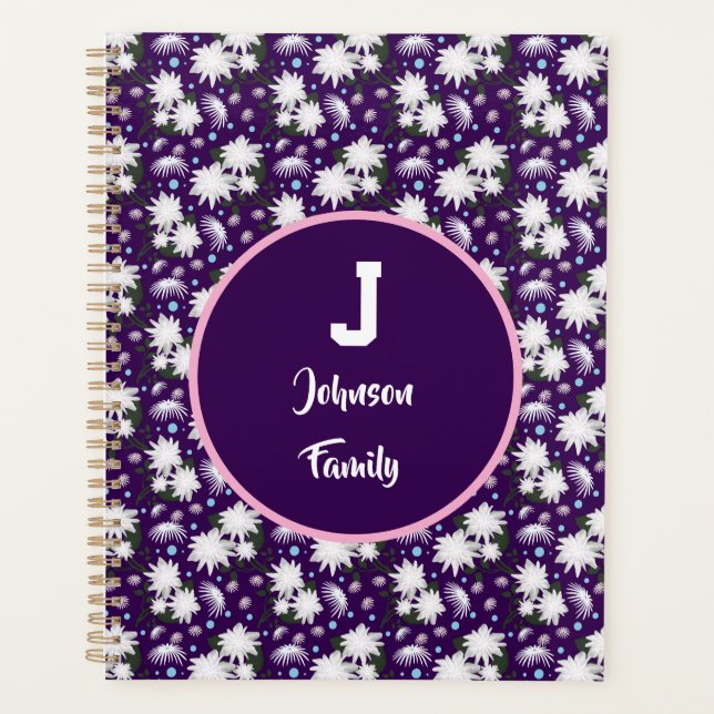 Elegant Floral Monogram Personalised Gift Design Planner (Front)