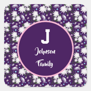 Elegant Floral Monogram Personalised Gift Design Square Sticker