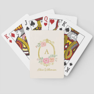 Elegant Floral Monogram Personalised Name Favour Playing Cards