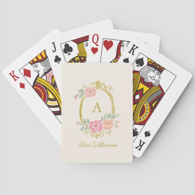 Elegant Floral Monogram Personalised Name Favour Playing Cards (Back)