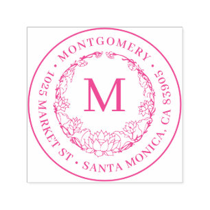 Elegant Floral Monogram Round Return Address Self-inking Stamp