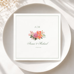 Elegant Floral Monogram Script Border Wedding Napkin