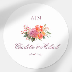 Elegant Floral Monogram Script Wedding Classic Round Sticker