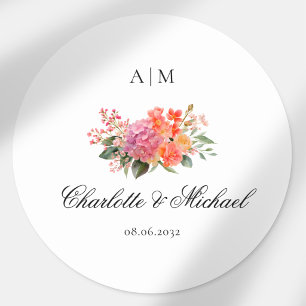  Elegant Floral Monogram Script Wedding Classic Round Sticker