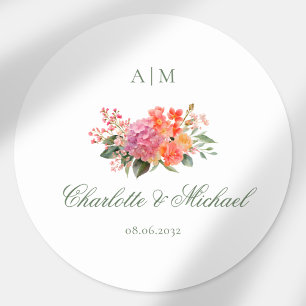 Elegant Floral Monogram Script Wedding Classic Round Sticker