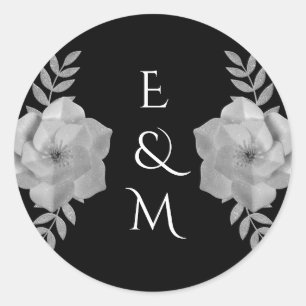 Elegant Floral Monogram Silver Glitter Wedding  Classic Round Sticker